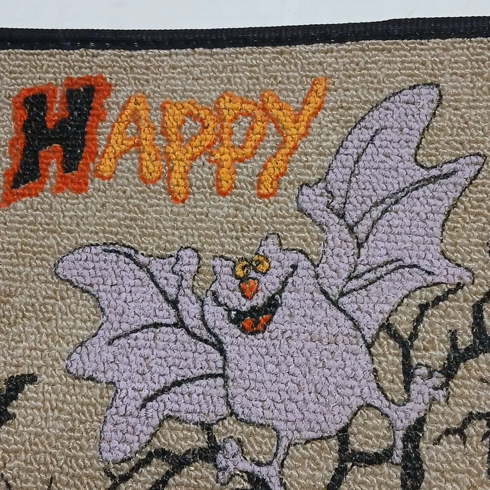 Happy Halloween Vintage Kitsch Cute Door Mat Haunted House Ghosts Bat 24 x 18